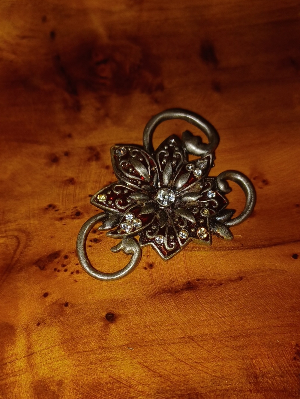 Vintage Art Nouveau Floral Brooch Antiqued Silver Openwork Pin
